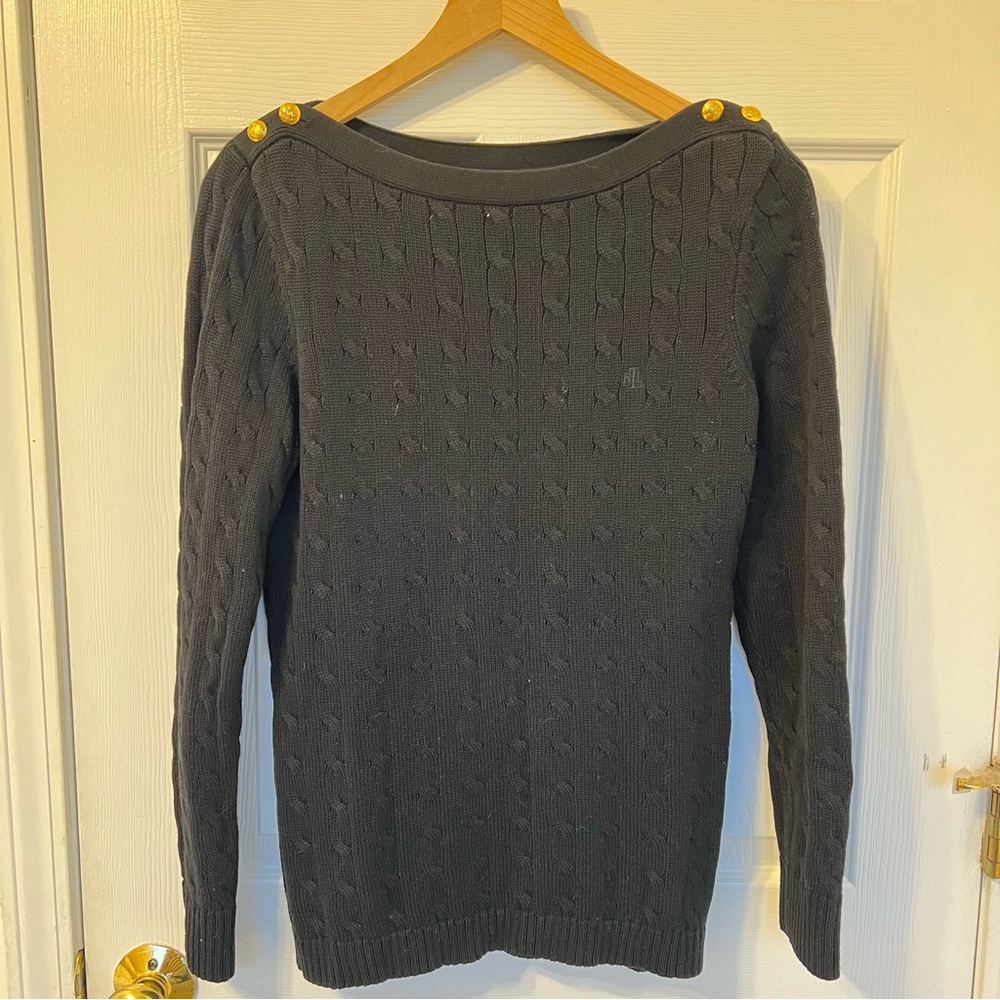 Lauren Ralph - Black Sweater with Gold Buttons / Size L